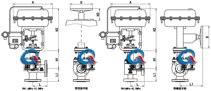 氣動角式調節(jié)閥 外形尺寸圖