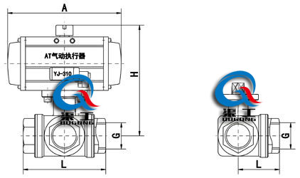 氣動三通內螺紋球閥 (外形尺寸圖) 